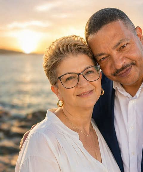 Lee-Ann Werner and her husband together at the coast at sunset